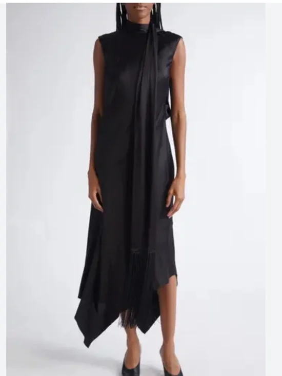 ACNE STUDIOS Fringed scarf-detail satin midi dress - Picture 2 of 11